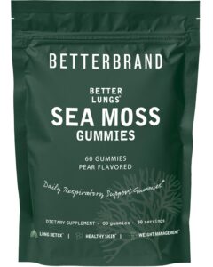 betterbrand betterlungs pear flavored sea moss gummies - 1600mg bladderwrack & burdock root for lung & immune support, 60 count