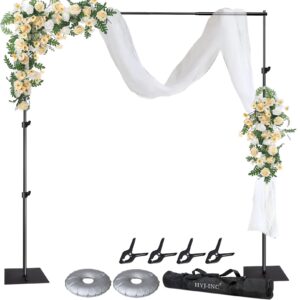 HYJ-INC Pipe and Drape Photography Backdrop Stand Kit Adjustable Photo Background Stand 10ft x 8.5ft with Metal Base for Parties Weddings Birthday Party Events Photo Booth with 4 Clamps,Carrying Bag.