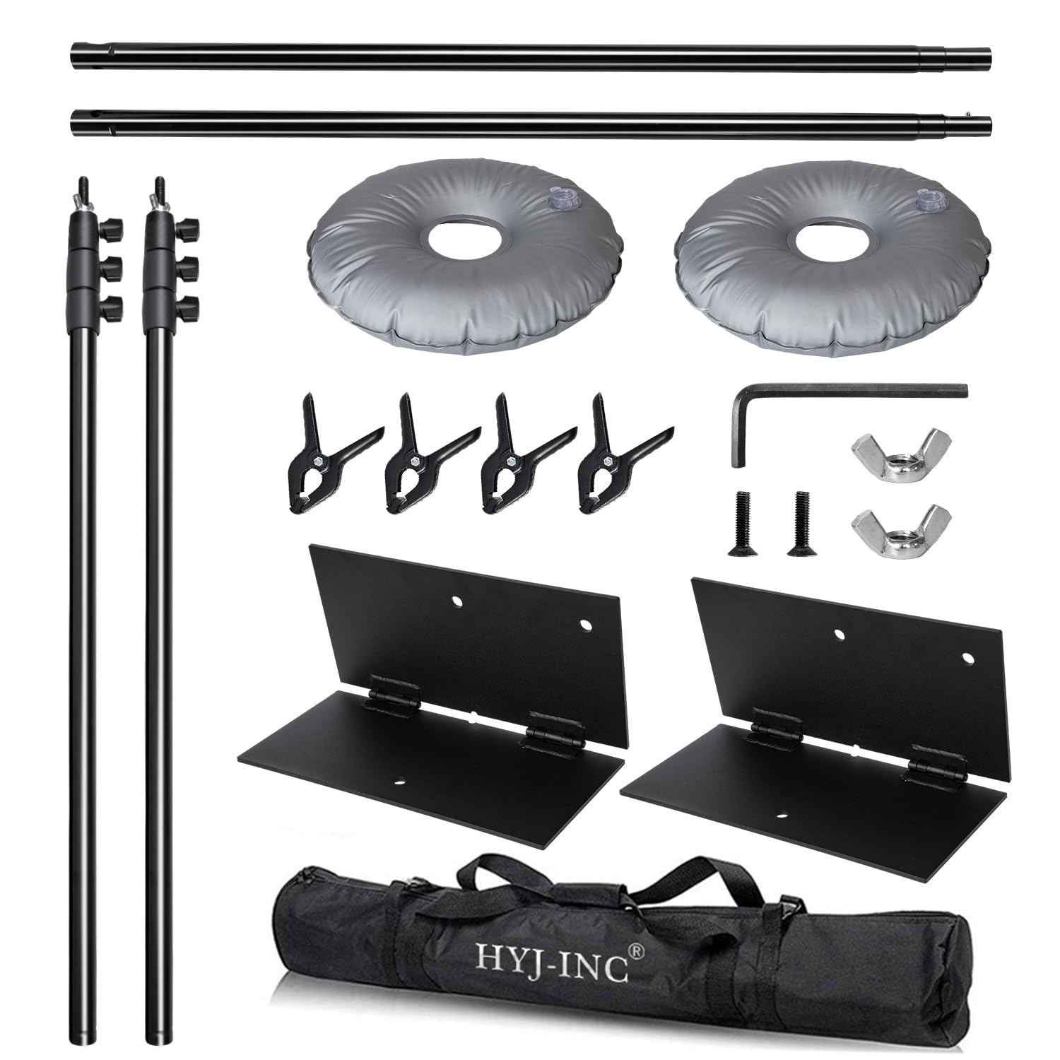 HYJ-INC Pipe and Drape Photography Backdrop Stand Kit Adjustable Photo Background Stand 10ft x 8.5ft with Metal Base for Parties Weddings Birthday Party Events Photo Booth with 4 Clamps,Carrying Bag.