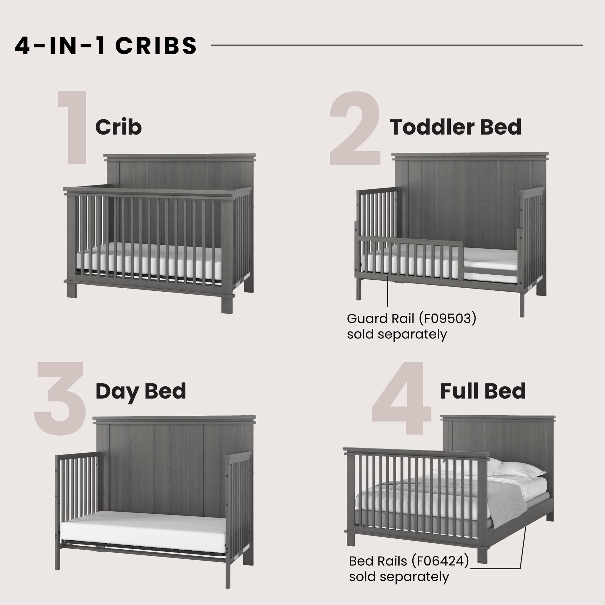 Child Craft Denman Crib, Dresser and Chest Nursery Set, 3-Piece, Includes 4-in-1 Convertible Crib, Dresser and Chest, Grows with Your Baby (Crescent Gray)