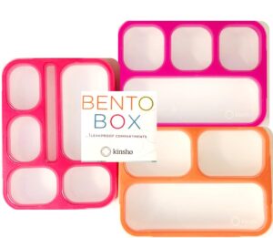 pink + coral bento lunch boxes for school or work, kids and adults bundle of 3