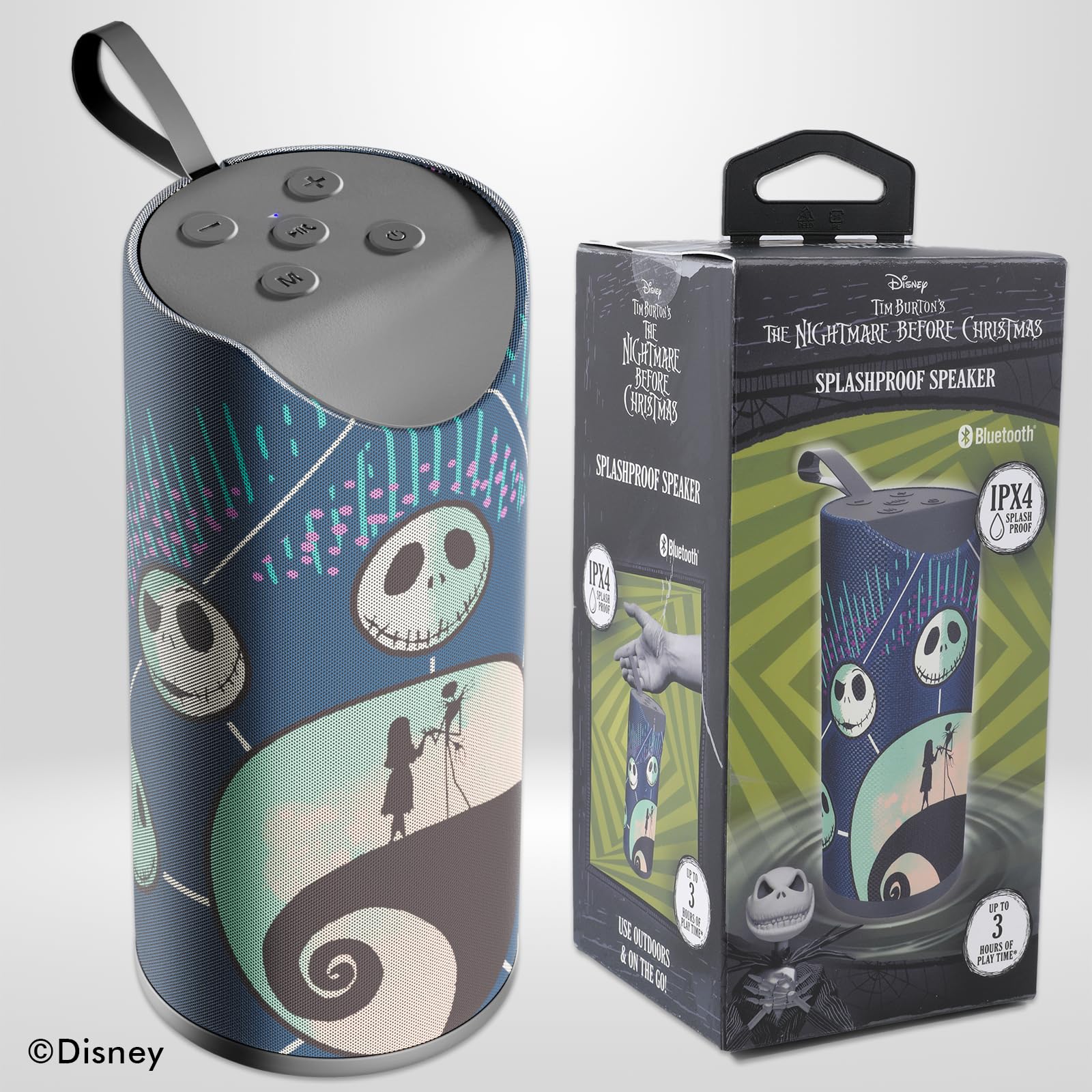 Disney Tim Burton’s The Nightmare Before Christmas Bluetooth Speaker- Jack and Sally Splashproof Wireless Speaker W/ 3 Hrs Playtime/SD Slot/FM Radio- Jack Skellington Gifts for Women, Men and All Fans