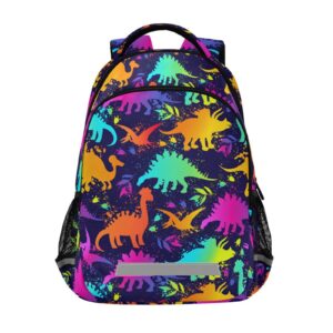 jhkku kids backpack for boys girls bookbags colorful neon dinosaurs school backpack elementary bags travel daypack lightweight waterproof with reflective strip