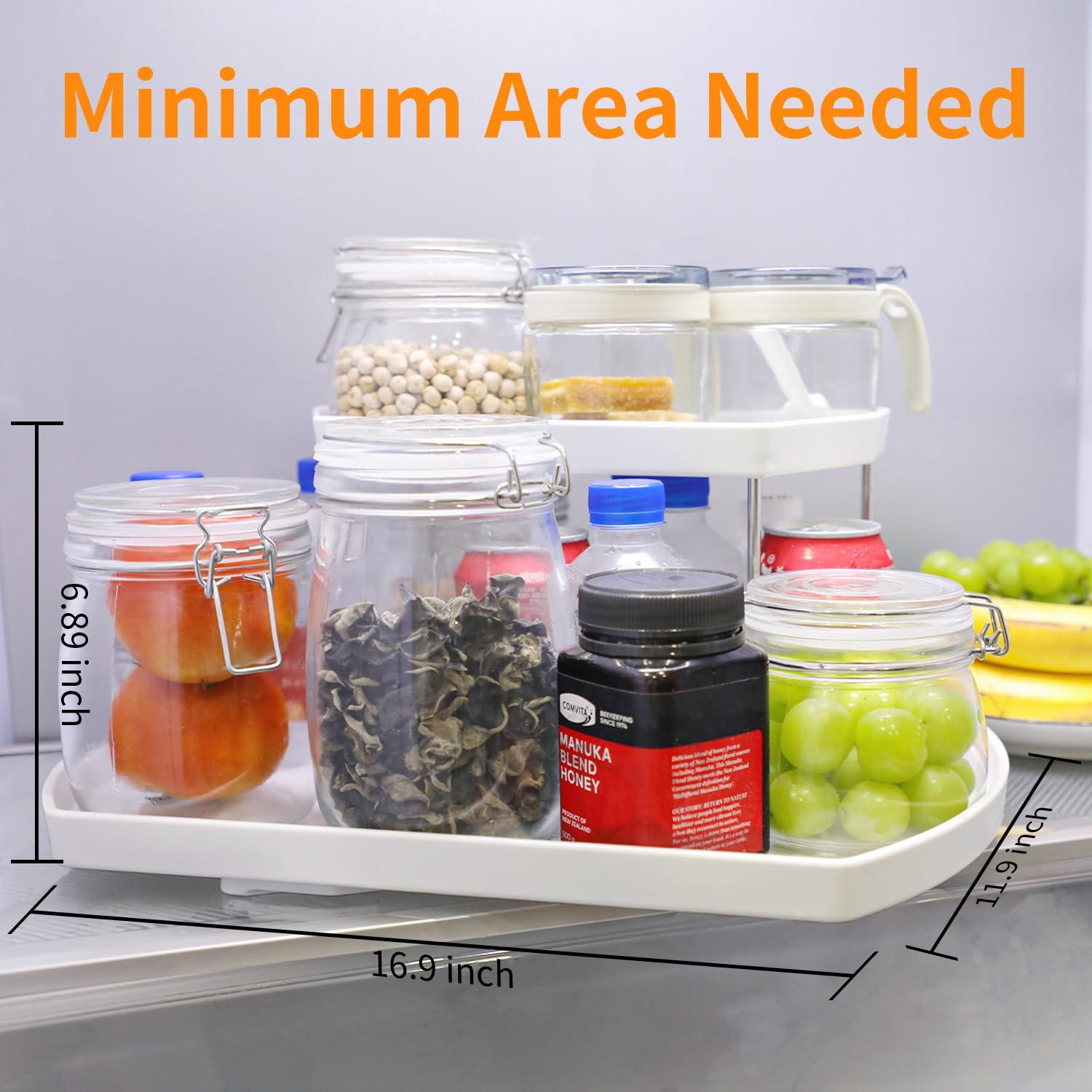 Lazy Susan for Refrigerator, 16.54'' Rectangular 2 Tier Lazy Susan Turntable Fridge Organizers and Storage Cabinet,Pantry, Kitchen, Dining Table,Countertop, Spice Rack