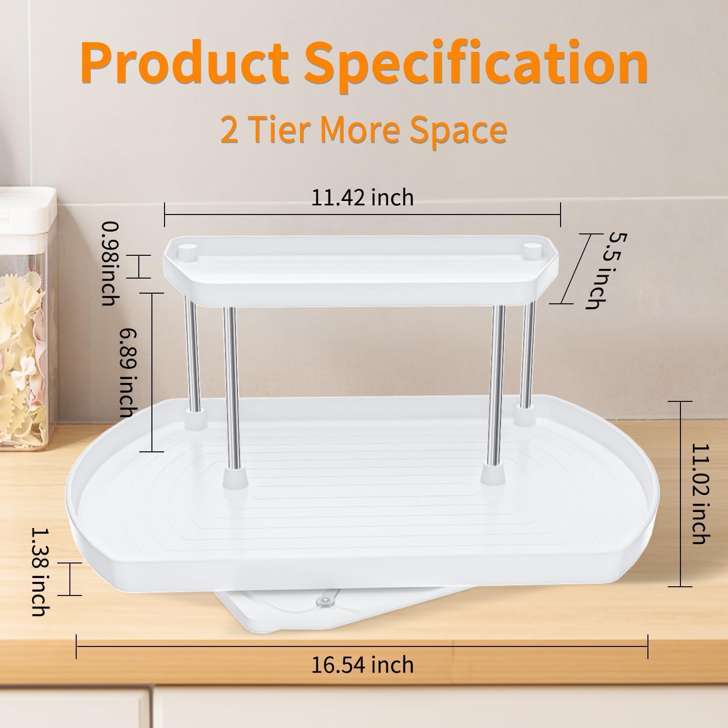 Lazy Susan for Refrigerator, 16.54'' Rectangular 2 Tier Lazy Susan Turntable Fridge Organizers and Storage Cabinet,Pantry, Kitchen, Dining Table,Countertop, Spice Rack