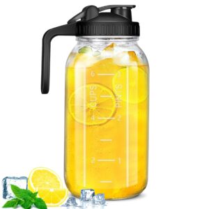 mason jar pitcher with pour spout handle lid, 64oz/2 quart wide mouth glass pitcher with airtight seal lid, heavy duty pitcher with lid nice for breastmilk, cold brew coffee, iced tea, fruit tea