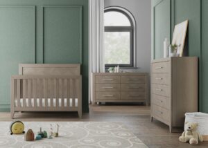 child craft kieran crib, double dresser and chest nursery set, 3-piece, includes 4-in-1 convertible crib, dresser and chest, grows with your baby (crescent gray)