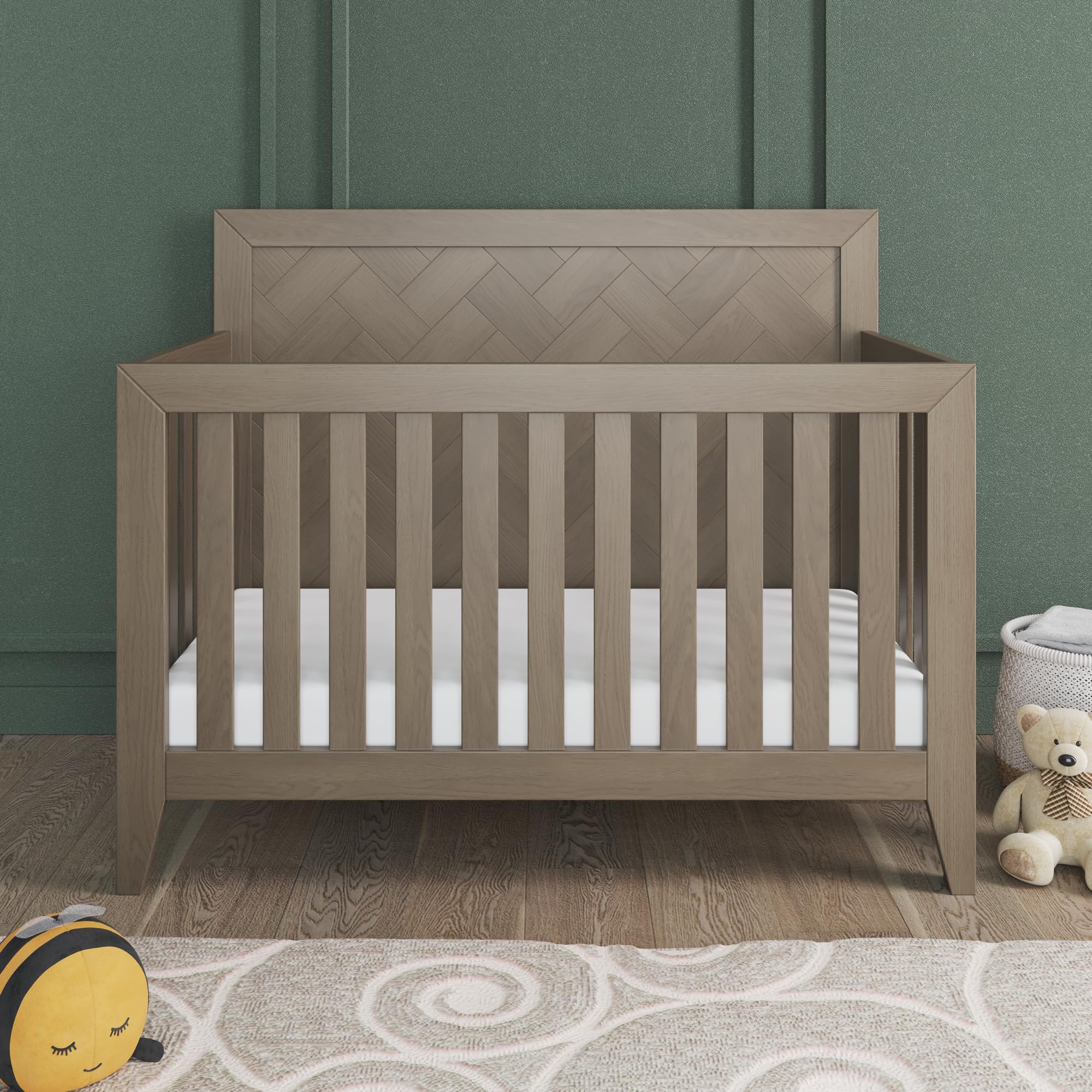 Child Craft Kieran Crib, Double Dresser and Chest Nursery Set, 3-Piece, Includes 4-in-1 Convertible Crib, Dresser and Chest, Grows with Your Baby (Crescent Gray)