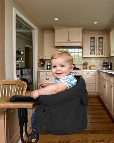 ATHRADIES Hook on High Chair with Mat, Clip on High Chairs for Babies and Toddlers, High Chair That Attaches to Table, Portable High Chair for Travel, Travel High Chair with Carrying Bag,Black