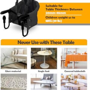 ATHRADIES Hook on High Chair with Mat, Clip on High Chairs for Babies and Toddlers, High Chair That Attaches to Table, Portable High Chair for Travel, Travel High Chair with Carrying Bag,Black