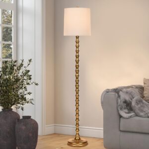euo 64.5" gold floor lamp for living room, gold bamboo floor lamps for bedroom, tall skinny lamp for home decor, mid century antique floor lamps with white lampshade, gold standing lamp for corner