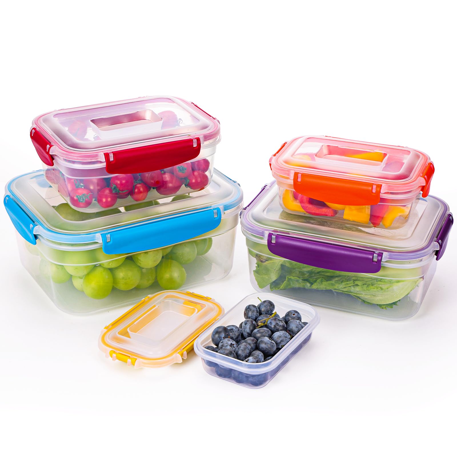 Moretoes 10pcs Food Storage Containers with Lids (5 Snap Lids & 5 Nestable Containers), Plastic Airtight Stackable Leakproof Freezer Storage Containers for Kitchen, Refrigerator Organization