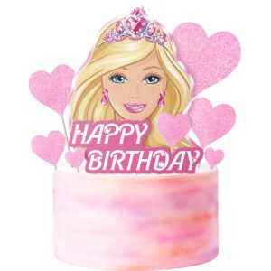 girl cake topper set, happy birthday cake toppers, heart party supplies favor cake decorations pink party girly set