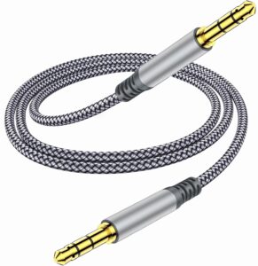 henrety 3.5mm nylon braided aux cable (6.5ft/2m) - male to male audio auxiliary cord for headphones, car, home stereos, speaker, iphone, ipad, ipod, echo - gray