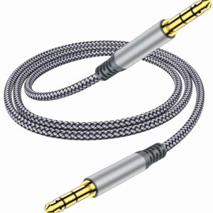 Henrety 3.5mm Nylon Braided Aux Cable (6.5ft/2m) - Male to Male Audio Auxiliary Cord for Headphones, Car, Home Stereos, Speaker, iPhone, iPad, iPod, Echo - Gray