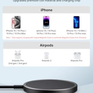 JSAUX Magnetic Wireless Charger 2-Pack Fast Magsafe Charger Compatible with MagSafe Charger, iPhone 15/15plus/15 Pro/15 Pro Max/iPhone 14 Plus/14 Pro Max, iPhone 13 12 Mini Mag Charger Airpods Black