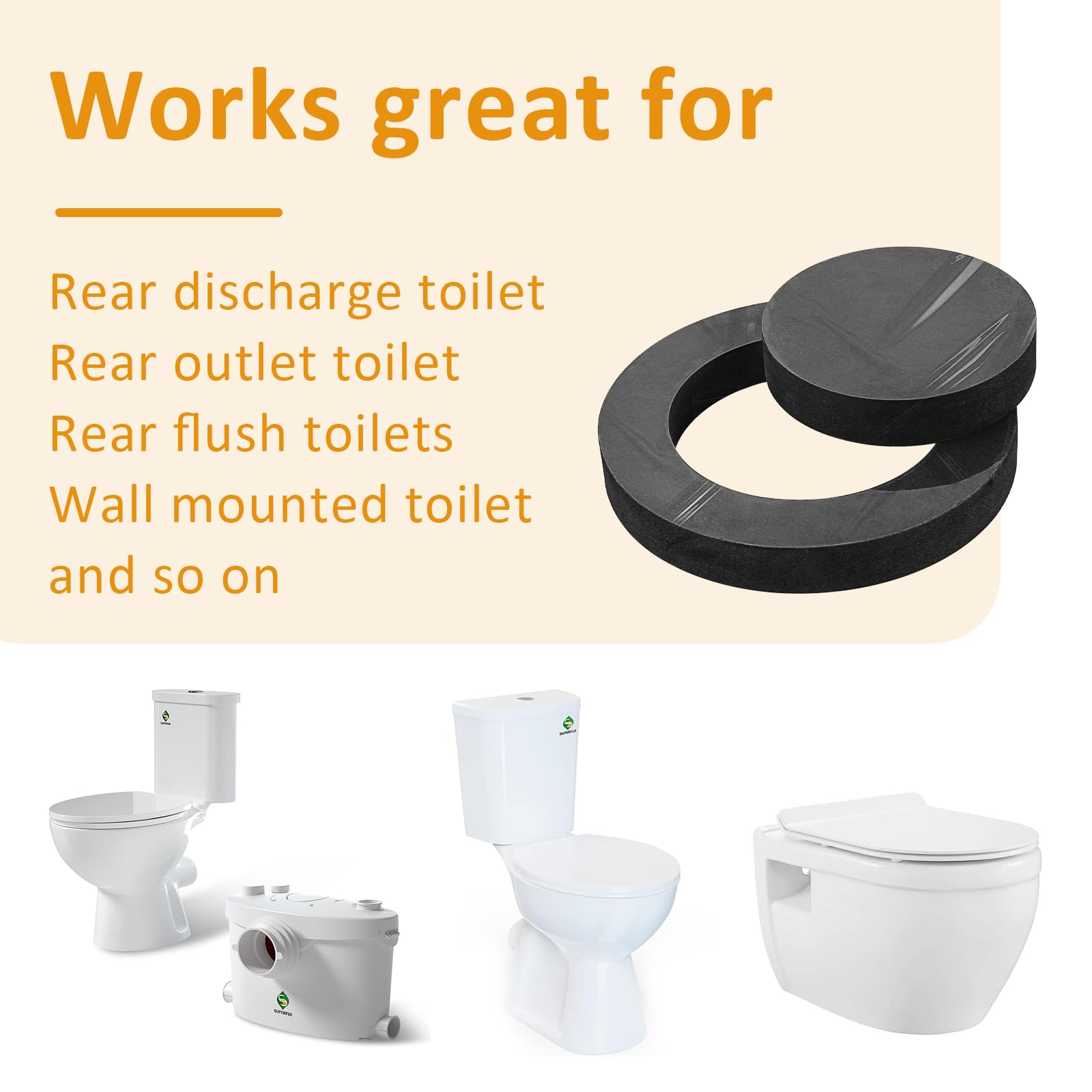 Wall Hung Toilet Gasket, Z1210-57 Neoprene Gasket, Fits Wall Hung Toilet Back Outlet Toilet Backflush Toilet Rear Discharge Toilet - Black