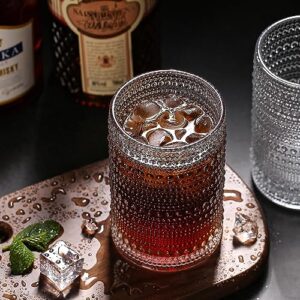 Dingerjar Hobnail Drinking Glasses set of 6（13 oz） Hobnail Water KItchen Glassware, Embossed Vintage Juice Glasses Tall Bar Drinkware