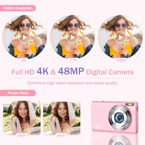 4K Digital Camera, 48MP Autofocus Vlogging Camera for YouTube Compact Camera for Photography with 16X Digital Zoom, 32GB SD Card, 2.8" IPS Screen, 2 Batteries and Battery Charger