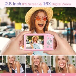 4K Digital Camera, 48MP Autofocus Vlogging Camera for YouTube Compact Camera for Photography with 16X Digital Zoom, 32GB SD Card, 2.8" IPS Screen, 2 Batteries and Battery Charger