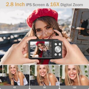 4K Digital Camera, 48MP Autofocus Vlogging Camera for YouTube Compact Camera for Photography with 16X Digital Zoom, 32GB SD Card, 2.8" IPS Screen, 2 Batteries and Battery Charger