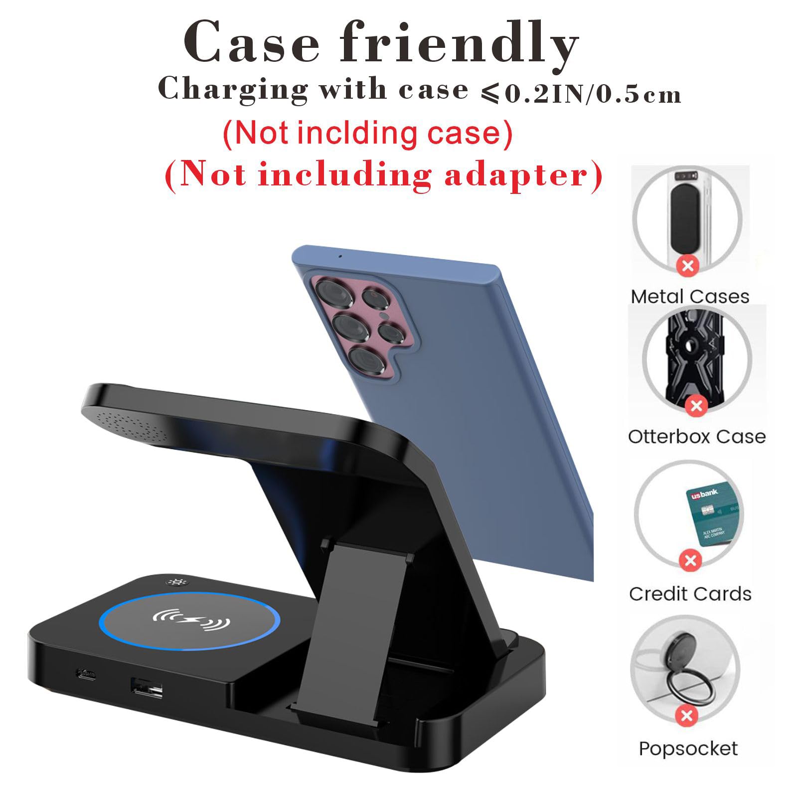 Wireless Charging Station for Samsung Android Multiple Devices 3 in 1 Foldable fast wireless Charger Stand for Phone Galaxy Z Flip 5/4 Z Fold 5/4 S24 S23 S22 S20 Ultra Galaxy Watch 6/5/4/3 Galaxy Buds