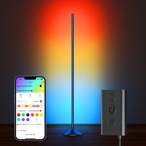fovbun led floor lamp, smart rgb corner lamp with app control, modern standing lamp with music sync, 16 million diy colors, 48 scenes, timer setting, ideal for living room/bedroom/gaming room/party