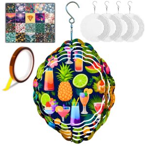 luxiris sublimation wind spinner blanks 8 inch - 5 pack bulk products | 3d aluminum, hanging diy wind spinners sublimation for yard and garden | with heat resistant tape & 30 digital starter designs