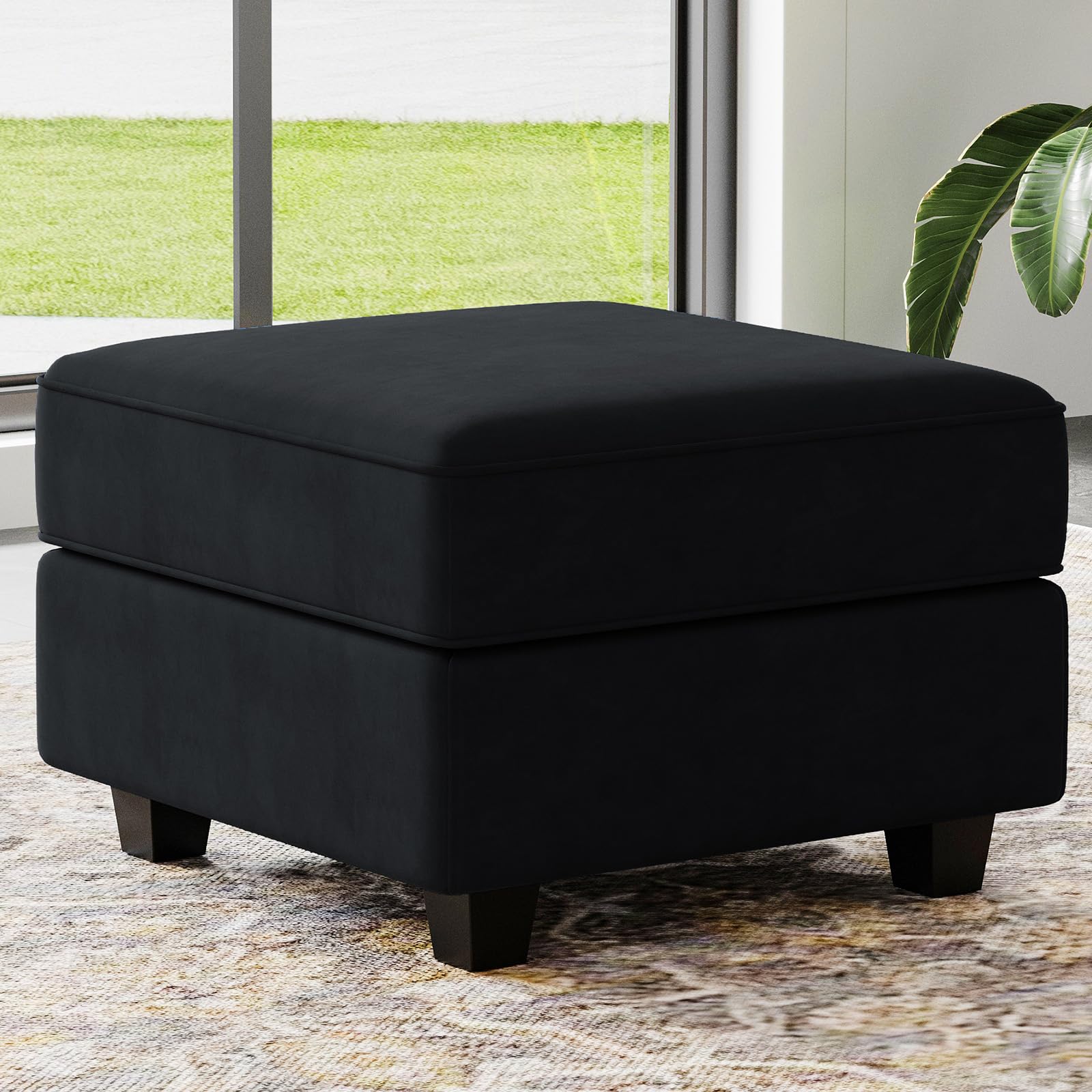 Belffin Storage Ottoman Module for Modular Sectional Sofa Square Seat Cube Velvet Foot Stool Black