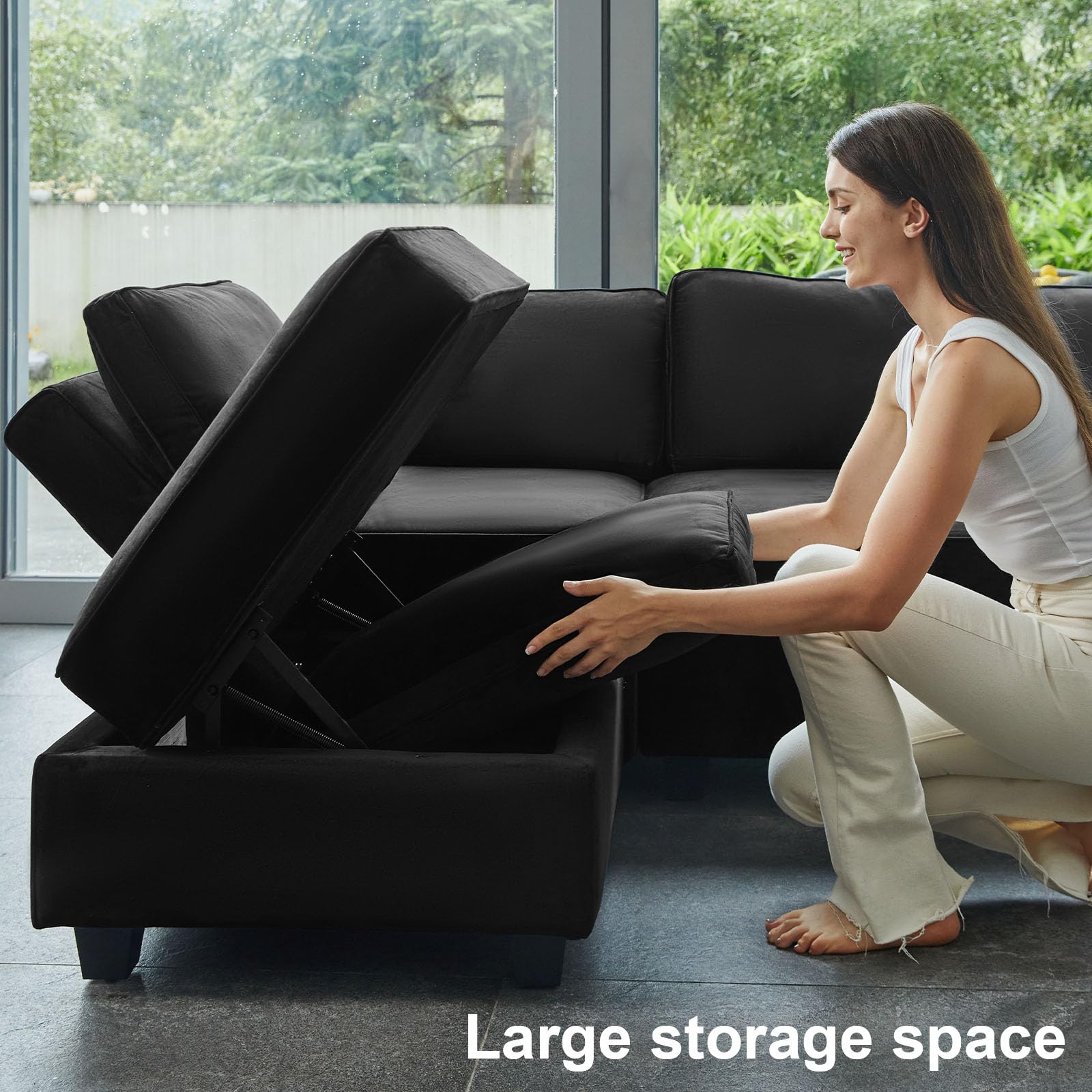 Belffin Storage Ottoman Module for Modular Sectional Sofa Square Seat Cube Velvet Foot Stool Black