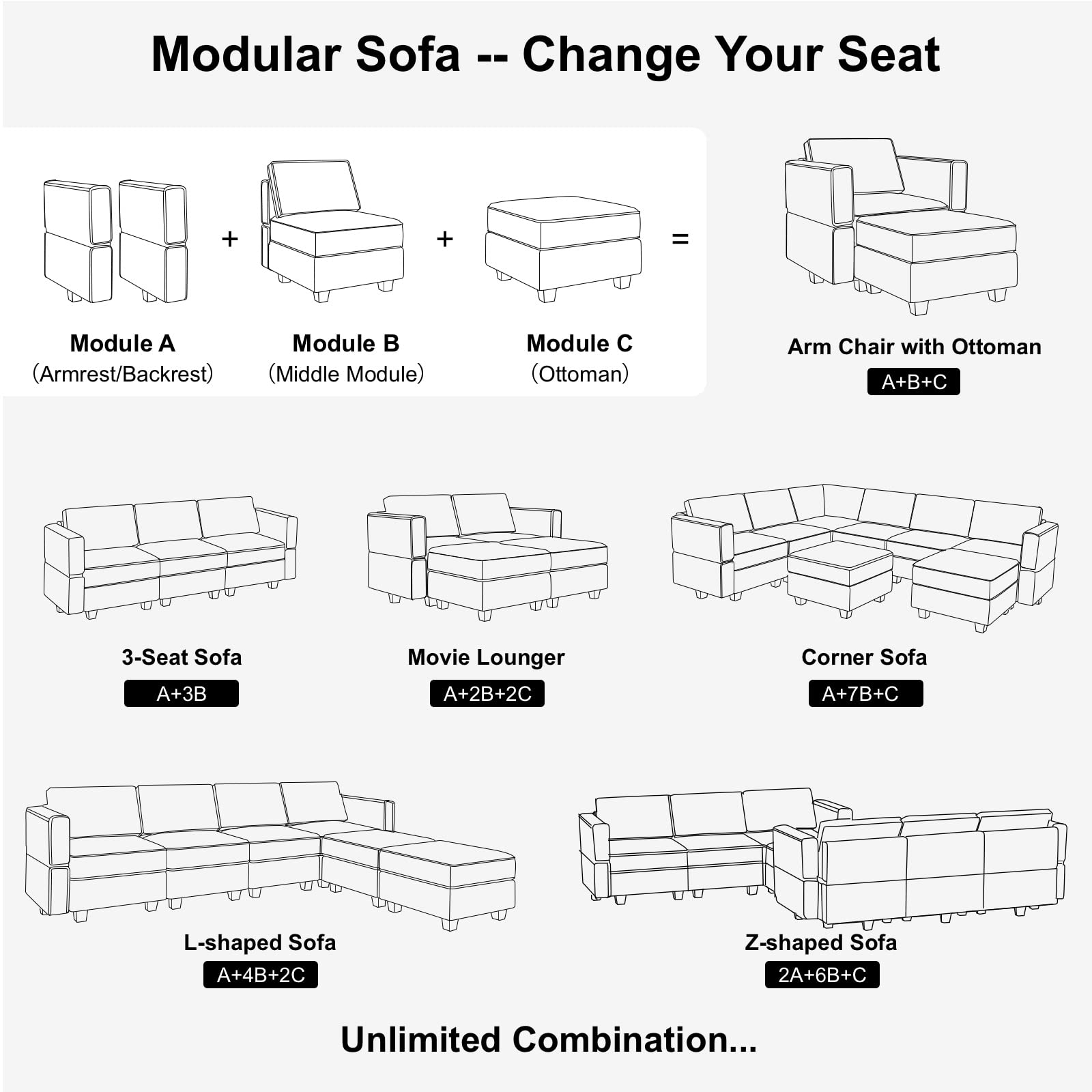 Belffin Storage Ottoman Module for Modular Sectional Sofa Square Seat Cube Velvet Foot Stool Black