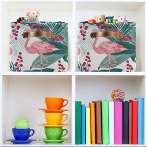 Aslsiy Toy Storage Basket Couple Flamingo Nursery Bins Tropical Leaves Flowers Baby Toys Box Canvas Clothes Shelf Basket Laundry Hamper Gift Basket for Home Dorm Closet 1 Pcs