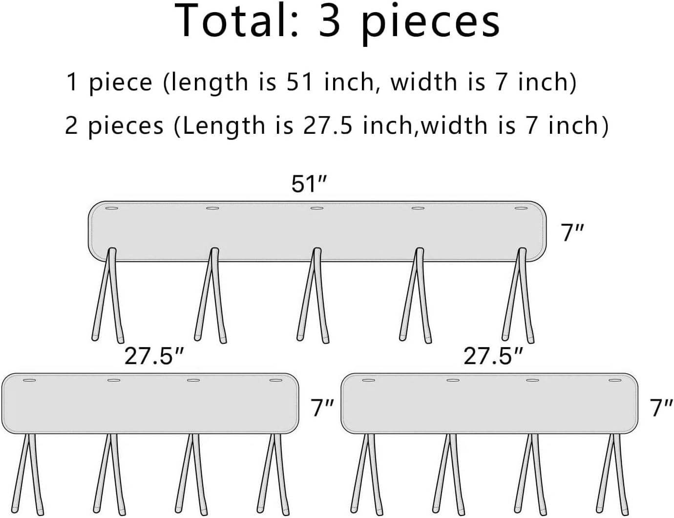 menlexly Soft Strip Sets-Grey-3 Pieces,Long Pieces (Length 51 in,width7in,2 Short Pieces (Length 27.5 in,Width 7 in)