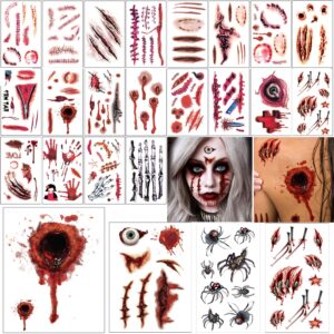 rossenzura halloween zombie makeup, 24 sheets zombie tattoos, zombie makeup kit, halloween makeup kit for women men halloween party cosplay