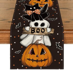 artoid mode polka dot ghost pumpkin cat boo halloween table runner, bat seasonal fall kitchen dining table decoration for home party decor 13x72 inch