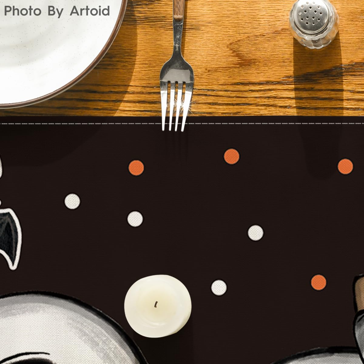 Artoid Mode Polka Dot Ghost Pumpkin Cat Boo Halloween Table Runner, Bat Seasonal Fall Kitchen Dining Table Decoration for Home Party Decor 13x72 Inch