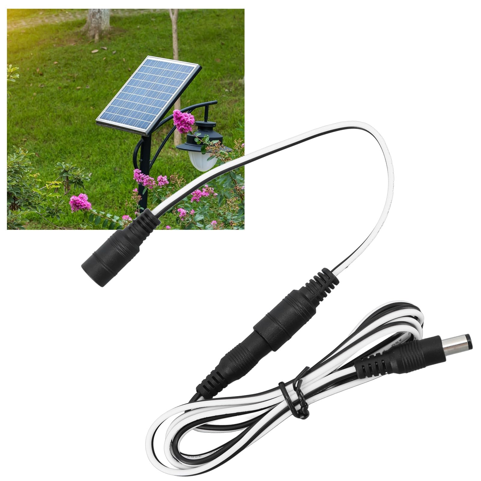 Solar Panel Extension Cable, High Safety Factor Plug and Play DC Extension Connector Cable for LED Lights (1m / 3.3ft)