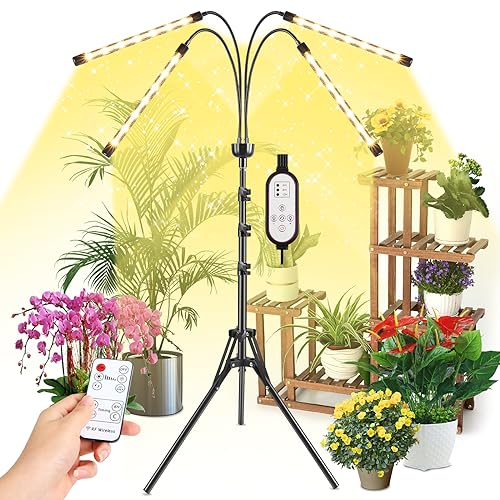 ZXMEAN Grow Lights for Indoor Plants Full Spectrum with 15-60 inches Adjustable Tripod Stand Plant Light with 4/8/12H Timer with Remote Control, LXG0009