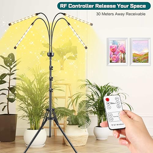 ZXMEAN Grow Lights for Indoor Plants Full Spectrum with 15-60 inches Adjustable Tripod Stand Plant Light with 4/8/12H Timer with Remote Control, LXG0009