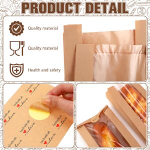 Thenshop 120 Pieces Paper Bread Bag with Window for Homemade Bread Bags Brown Kraft Loaf Storage Sacks Long French Bread Bags Bread Biscuits Packaging with Seal Sticker 6.5 x 2 x 18 inch