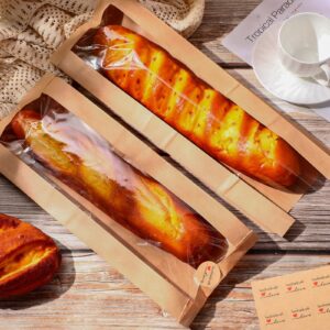 Thenshop 120 Pieces Paper Bread Bag with Window for Homemade Bread Bags Brown Kraft Loaf Storage Sacks Long French Bread Bags Bread Biscuits Packaging with Seal Sticker 6.5 x 2 x 18 inch