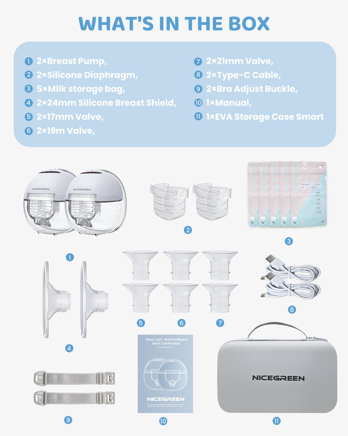 NICEGREEN LIFE Breast Pumps Hands-Free, Wearable Breast Pump for Breastfeeding, 3 Modes & 12 Levels with LED Display, Low Noise with Memory Function Electric Rechargeable Pump