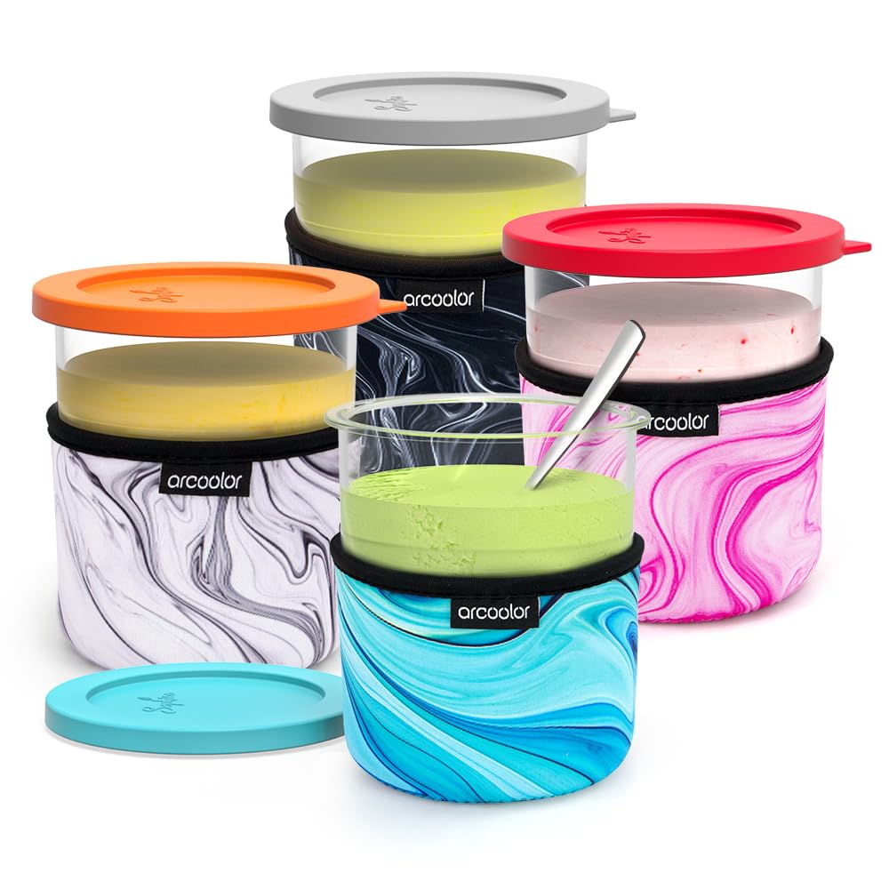 ARCOOLOR Ice Cream Neoprene Sleeve, Reusable Insulated Sleeves for Ninja Creami Pints, Compatible with NC501, NC500 Series Deluxe Ice Cream Maker Containers -Containers not Included (24oz, 4 Pack)