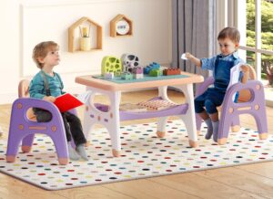 toddler table and chair set, kids table and chairs with storage space and 2 chairs, toddler chair and table set for 1-6, toddler table and chairs for playroom, bedroom, kindergarten, nursery (pink)