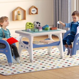 Toddler Table and Chair Set, Kids Table and Chairs with Storage Space and 2 Chairs, Toddler Chair and Table Set for 1-6, Toddler Table and Chairs for Playroom, Bedroom, Kindergarten, Nursery (Blue)