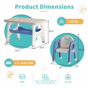 Toddler Table and Chair Set, Kids Table and Chairs with Storage Space and 2 Chairs, Toddler Chair and Table Set for 1-6, Toddler Table and Chairs for Playroom, Bedroom, Kindergarten, Nursery (Blue)