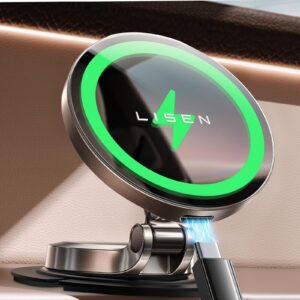 lisen for magsafe car mount charger [fastest charging speed] 15w fast charging wireless car charger iphone car mount, phone holder mount for car dashboard for iphone 15 pro max plus 14 13 12 mini