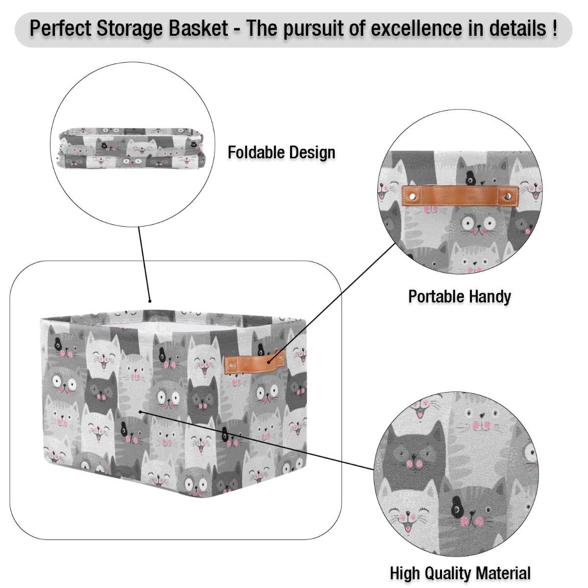 TropicalLife Foldable Storage Baskets, Cats Cube Organizer Bins with Dual Handles Nursery Closet Shelf Storage Box for Clothing, Books, Cosmetic, Toys, 15"x11"x9.5", Set of 2