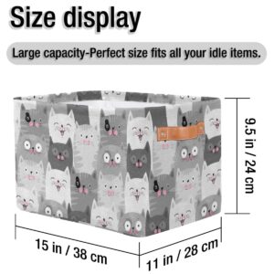 TropicalLife Foldable Storage Baskets, Cats Cube Organizer Bins with Dual Handles Nursery Closet Shelf Storage Box for Clothing, Books, Cosmetic, Toys, 15"x11"x9.5", Set of 2