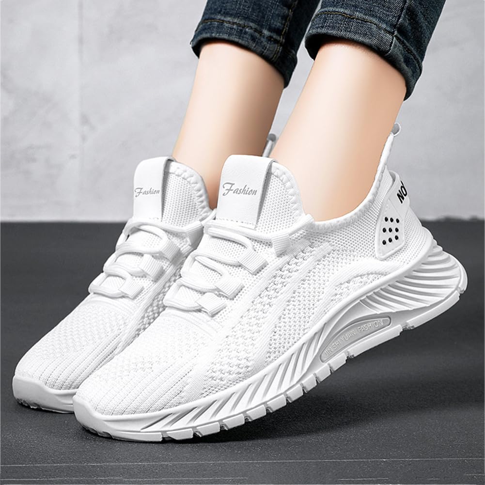 HiGropcore Women's Running Shoes Fashion Sneakers, Lightweight Mesh Walking Shoes Athletic Casual Sport Shoes Low-Top HN4-25 White